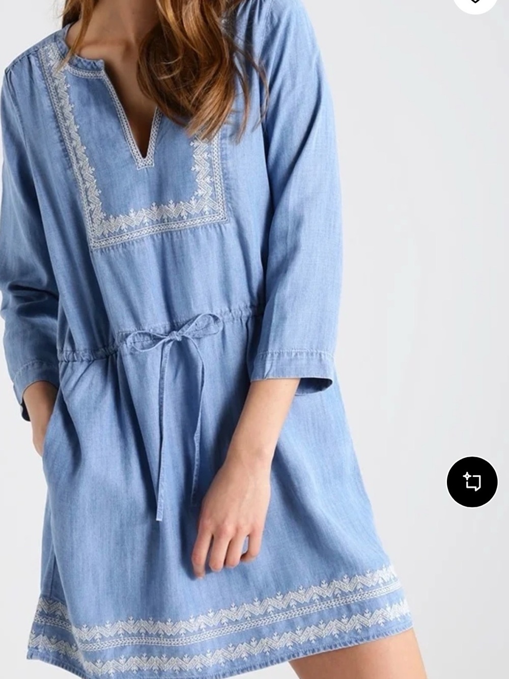 GAP Light Blue Embroidered Tie-Waist Midi Dress